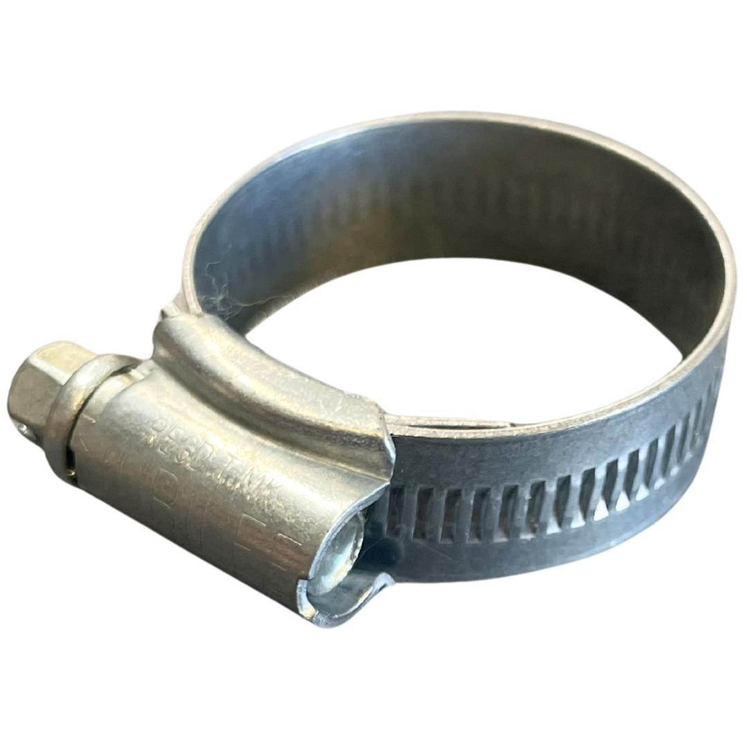 Jubilee Clip Close-up of a zinc plated hose clamp