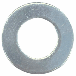 Zinc plated Form B flat washers with a smooth, circular design and smaller outer diameter, ideal for precise load distribution.