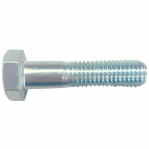 Close-up of a zinc plated hexagon bolt with threaded shaft, designed for corrosion resistance and secure fastening.