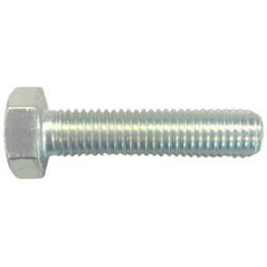 Zinc plated hexagon setscrew with fully threaded shaft and hex head, ideal for secure fastening in various applications.