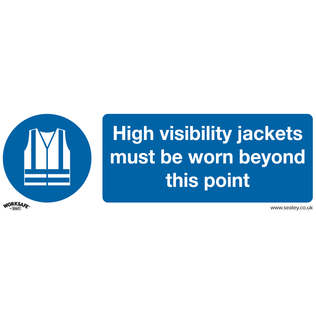 Hi Vis Safety Sign High Visibility Jackets Must Be Worn Beyond This Point safety sign in blue and white, made from rigid plastic