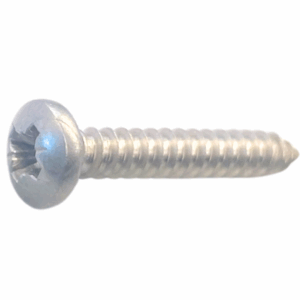 Pozi Pan Head Self Tapping Screw with a bright zinc finish, designed for secure fastening in various materials.