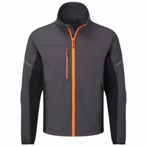 A durable black Portwest EV4 Stretch Work Jacket with ergonomic fit, reinforced panels, and multiple secure pockets.