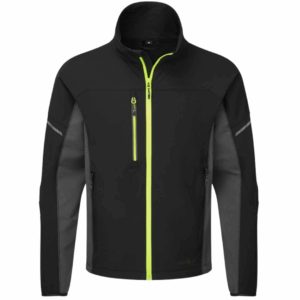 A durable black Portwest EV4 Stretch Work Jacket with ergonomic fit, reinforced panels, and multiple secure pockets.